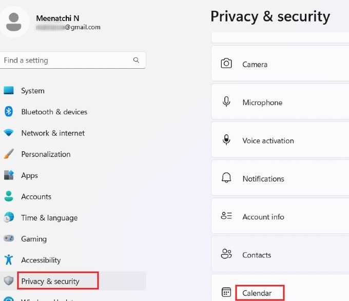 Navigating to "Privacy & security" section in Windows Settings.