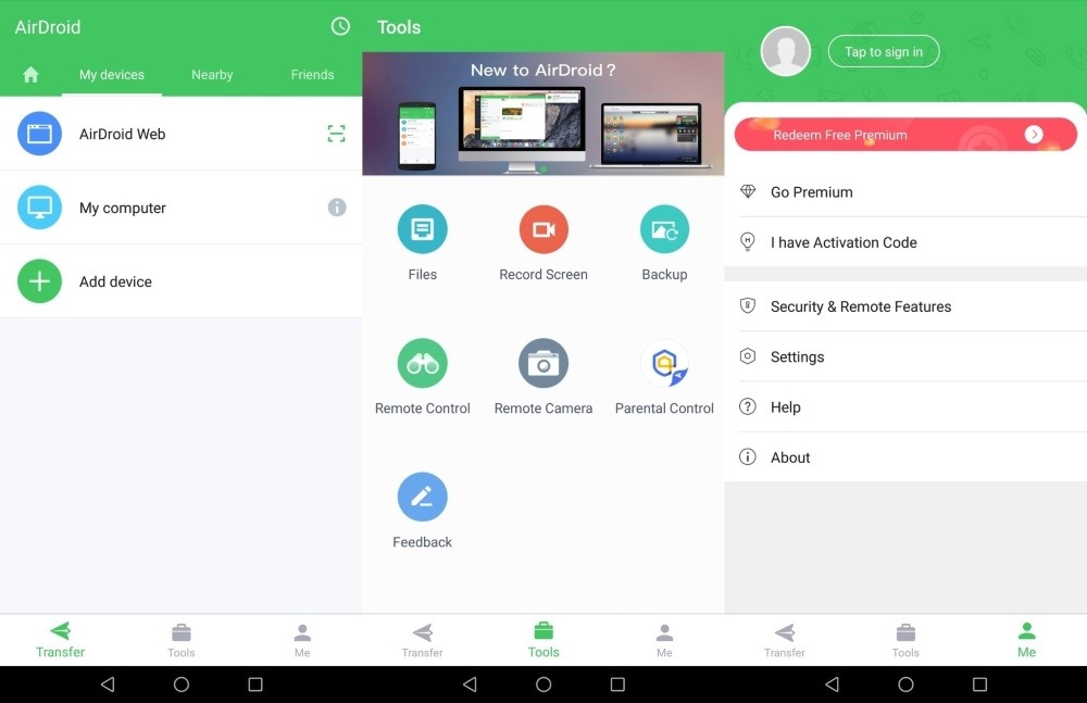 AirDroid app interface overview.