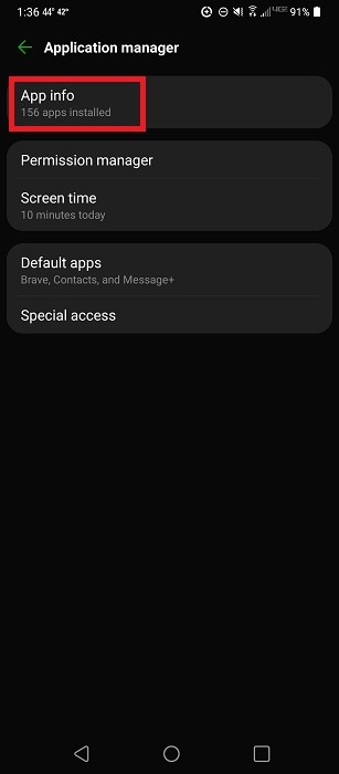 "App info" option on Android. 