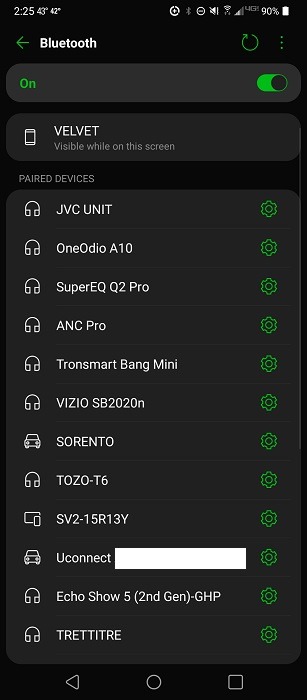 List of Bluetooth devices that were paired with Android phone. 