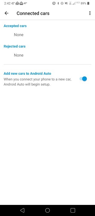 "Accepted cars" and "Rejected cars" lists in Android Auto app. 