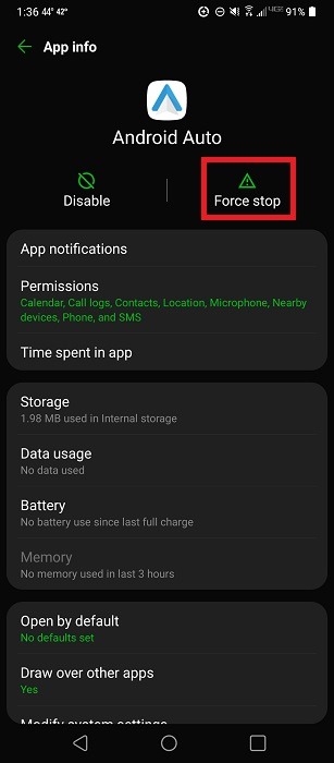 "Force stop" option for app on Android. 