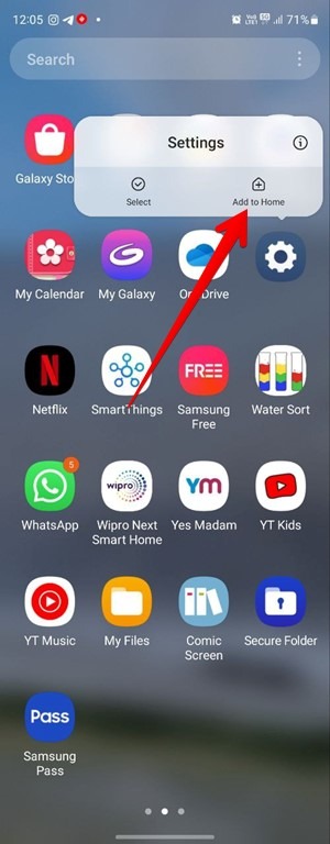 "Add to Home" option on Samsung phone. 