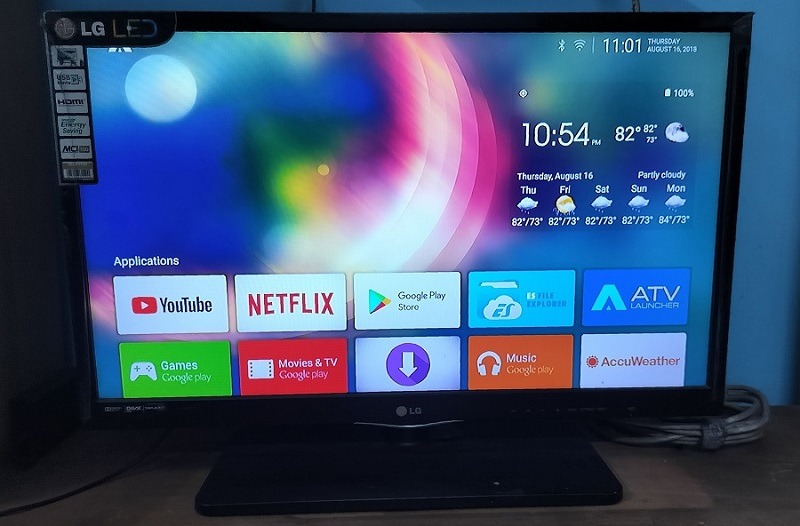 ATV Launcher displayed on an Android TV screen.