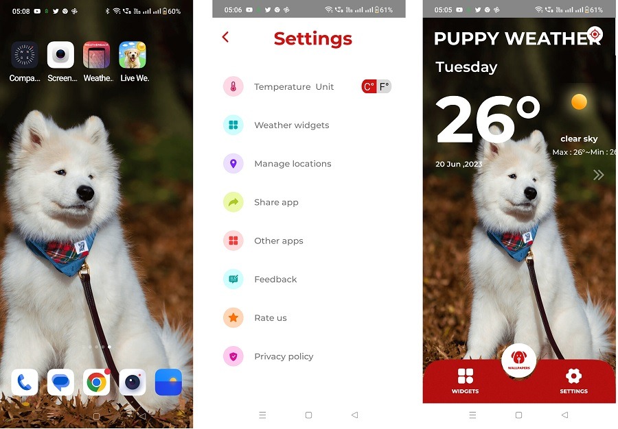 Puppy weather Wallpaper on Android. 