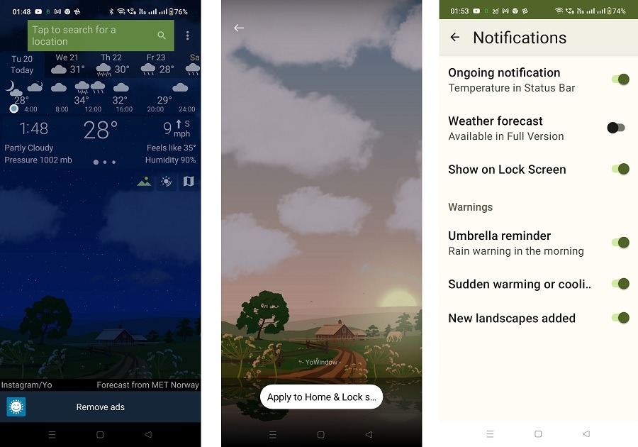 Weather wallpaper and notifications by YoWindow app. 