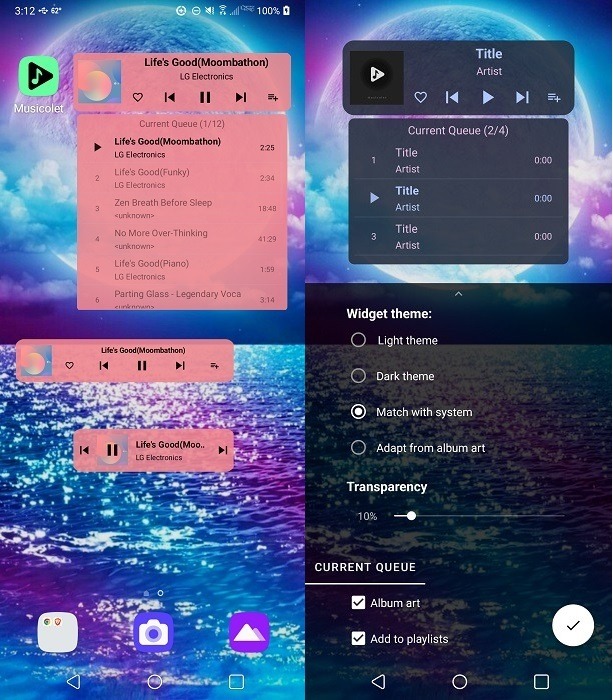 Musicolet Music Player widget overview
