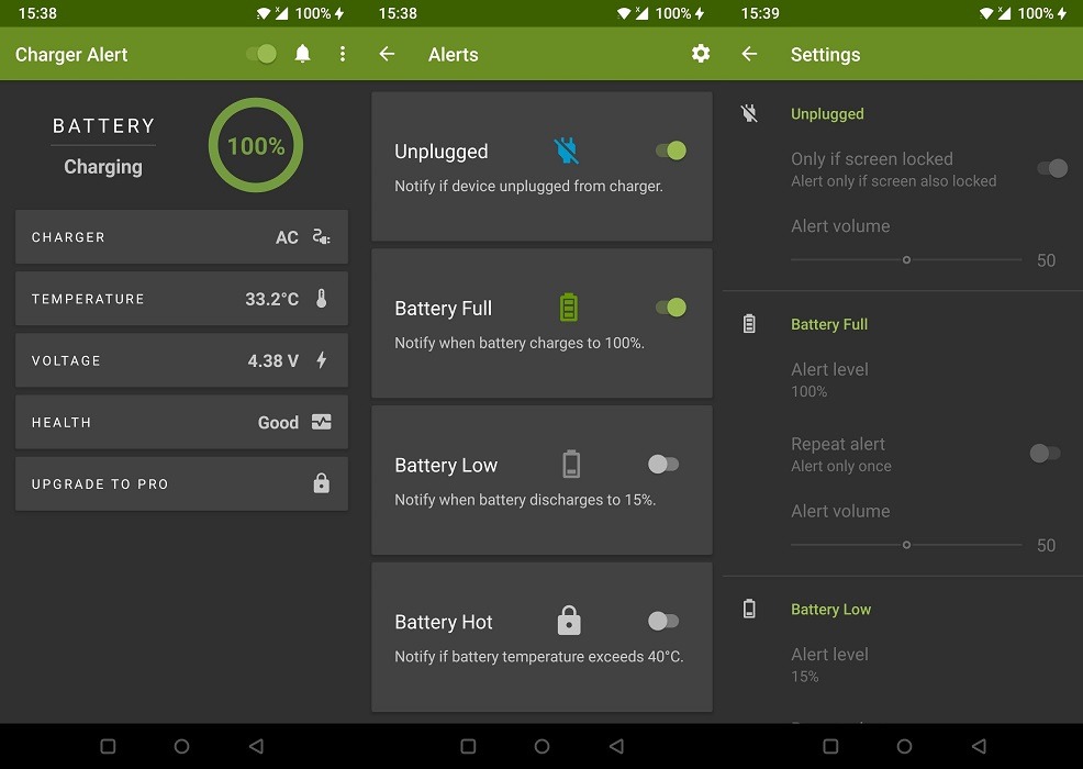 Charger Alert app interface overview.