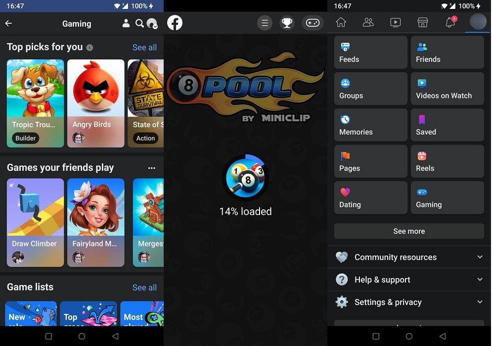Facebook Gaming page overview.