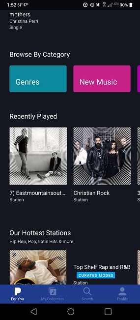 Pandora's Android app music player.