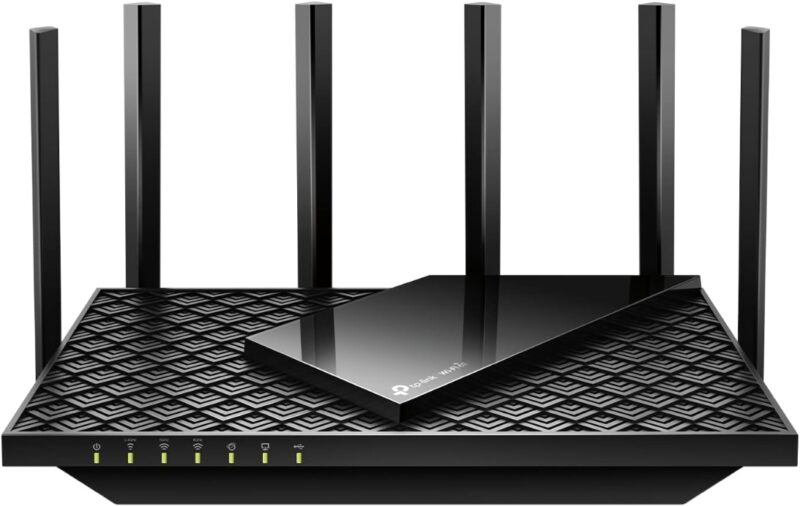 Black TP-Link 6-antenna WiFi 6E router 