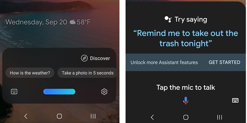 Bixby and Google Assistant both processing requests.