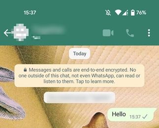 Single checkmark view underneath message in WhatsApp for Android.