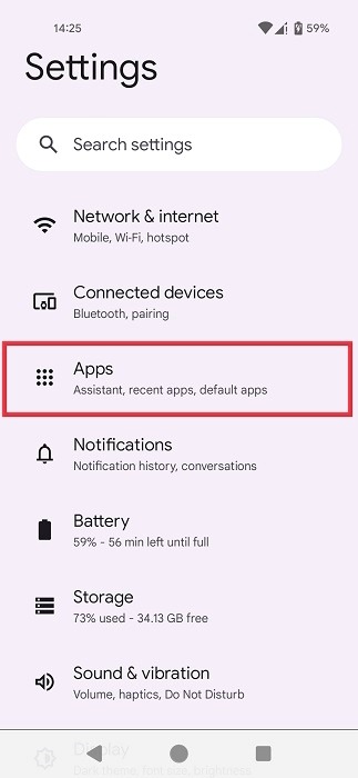 Tapping on "Apps" in Android Settings. 