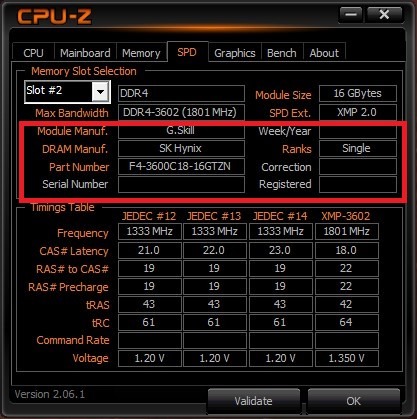 Checking SKU of RAM via CPU-Z.