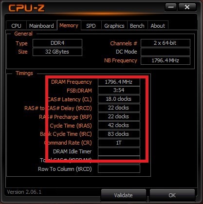 Displaying Memory information in the CPU-Z program.