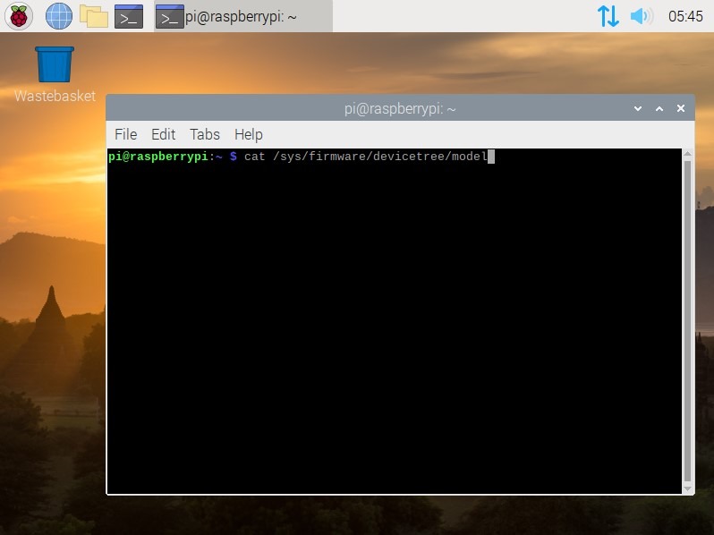 Raspberry Pi desktop screenshot showing a terminal window