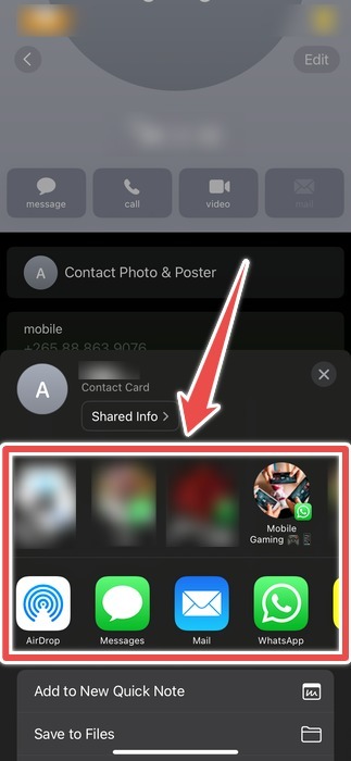 Choosing A Sharing Option When Sharing A Contact On Iphone