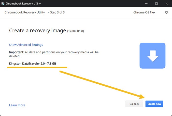 Chrome Recovery Utility Create