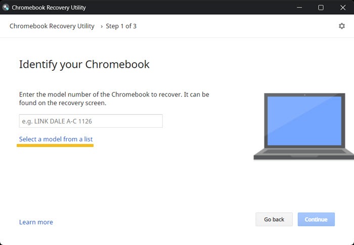 Chrome Recovery Utility Select Model