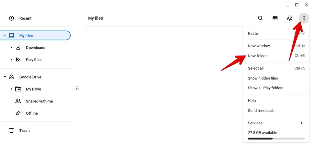 Create "New folder" in Google Drive on Chromebook. 