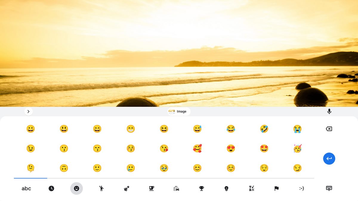 Emoji options on on-screen keyboard.