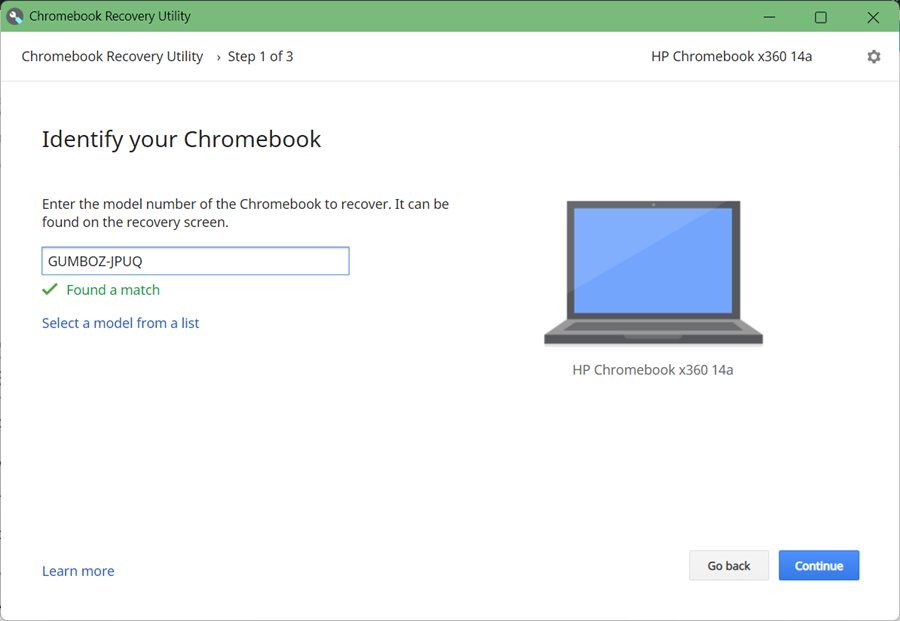Chromebook Recovery Tool Select Model Name