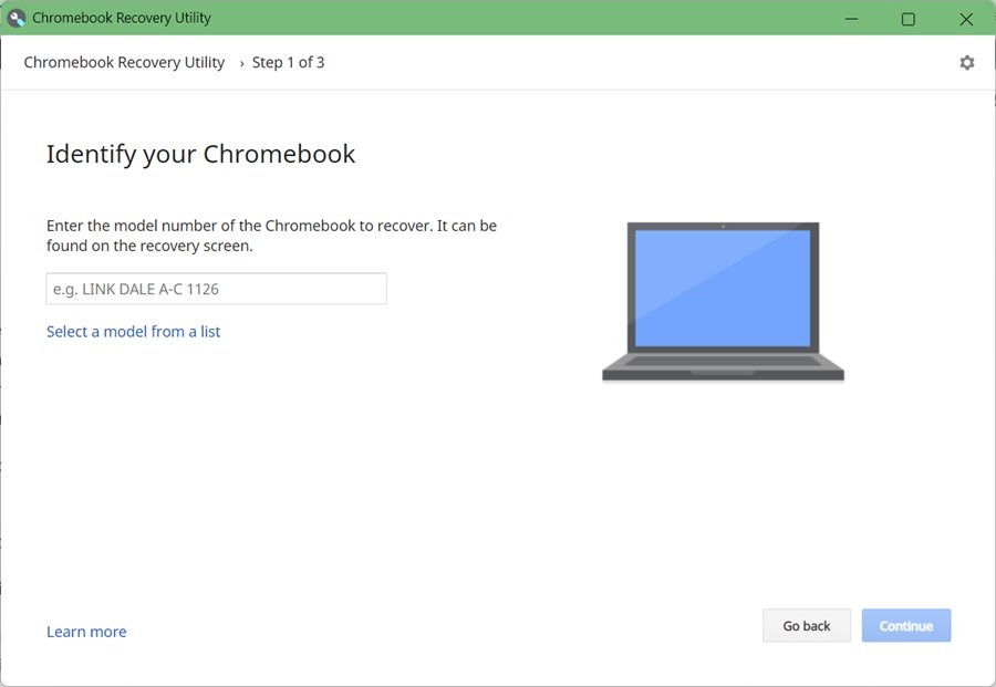 Chromebook Recovery Tool Select Model
