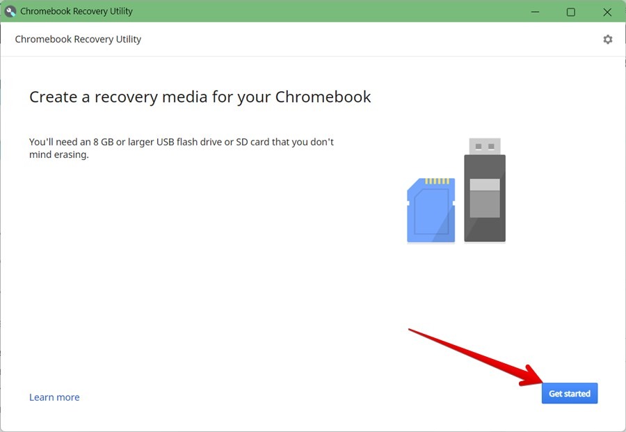 Chromebook Recovery Tool Start