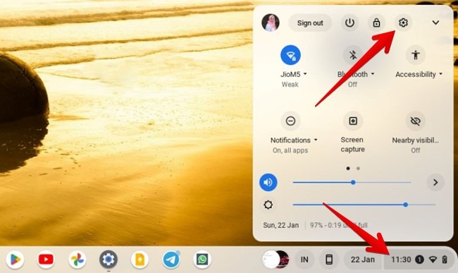 Chromebook "Settings" button view.