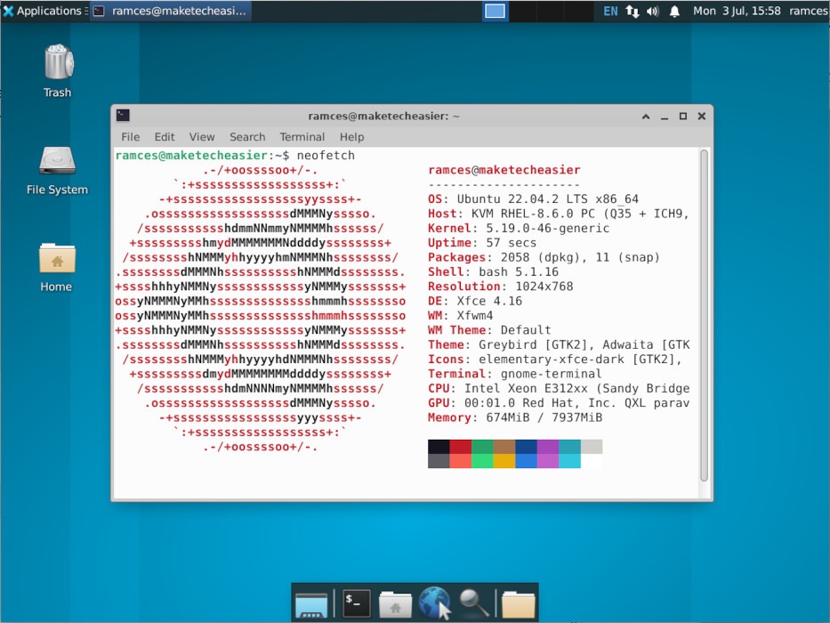 A screenshot showing the new default XFCE environment for Ubuntu.