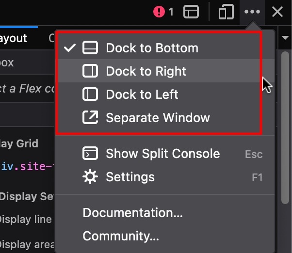 Different Inspection Dock Location On Firefox In A Mac