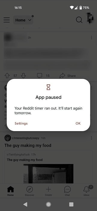 "App paused" pop up while browsing Reddit. 