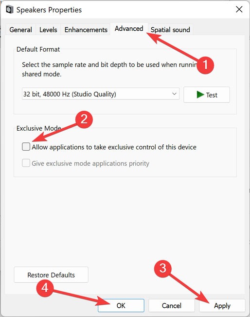 Disabling "Exclusive Mode" on Windows
