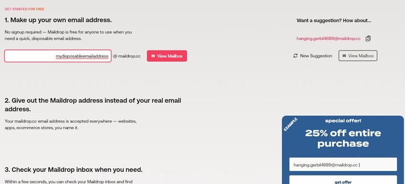 Setting up a custom email address on Maildrop.