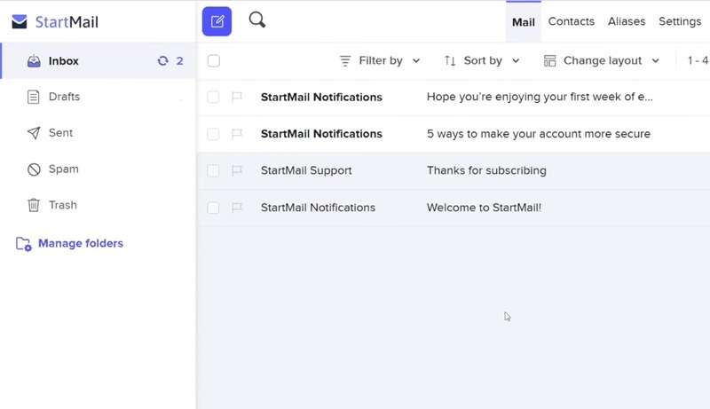 StartMail's inbox for normal messages.