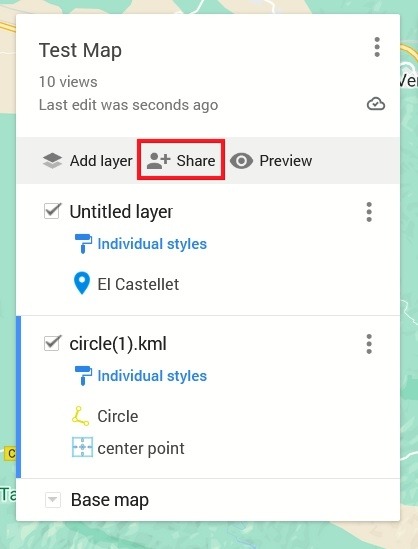 Clicking "Share" button to distribute the radius map. 