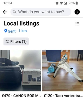 Location visible under Local listings in Facebook app for Android.