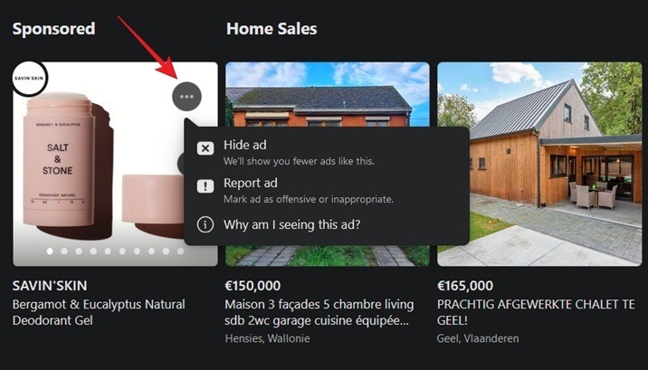 Hiding sponsored listing in Facebook Market place on web.