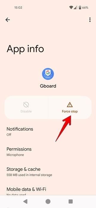 Force stopping Gboard app on Android phone.