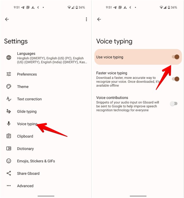 Enabling "Use voice typing"  toggle under "Voice typing" in Gboard Settings on Android.