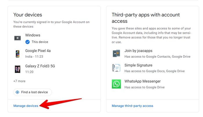 Google Account Manage Devices