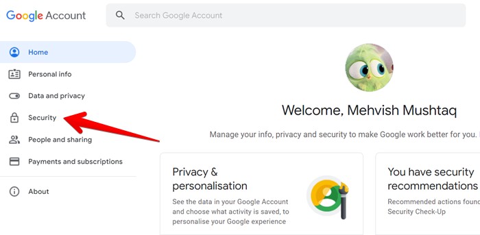 Google Account Security Tab