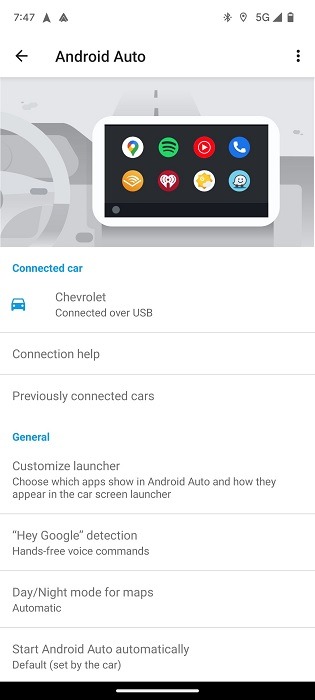 Tapping on "Hey Google detection" option in Android Auto.