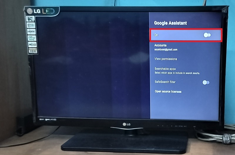 Google Assistant shown turned off on Android TV.