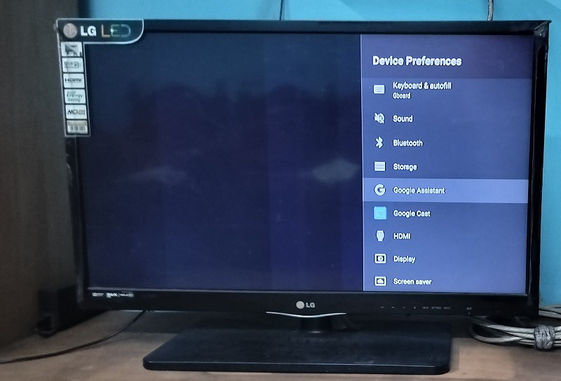 Google Assistant menu in Android TV device preferences.