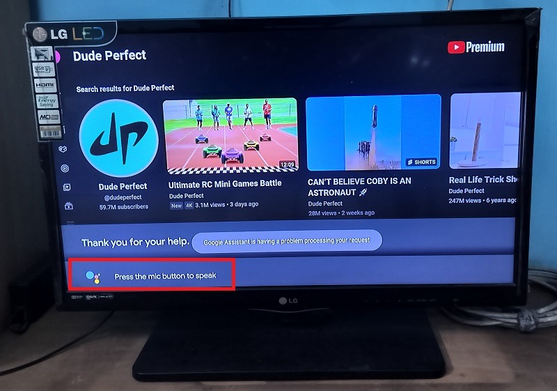 Google Assistant Mic button is off on Android TV.