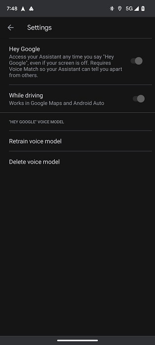 Hey Google turned off in a phone's Android Auto app.