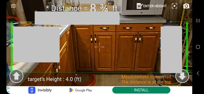 Measuring distance of cabinets using Smart Distance app.