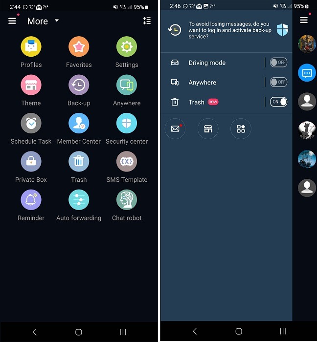 Handcent app interface overview.